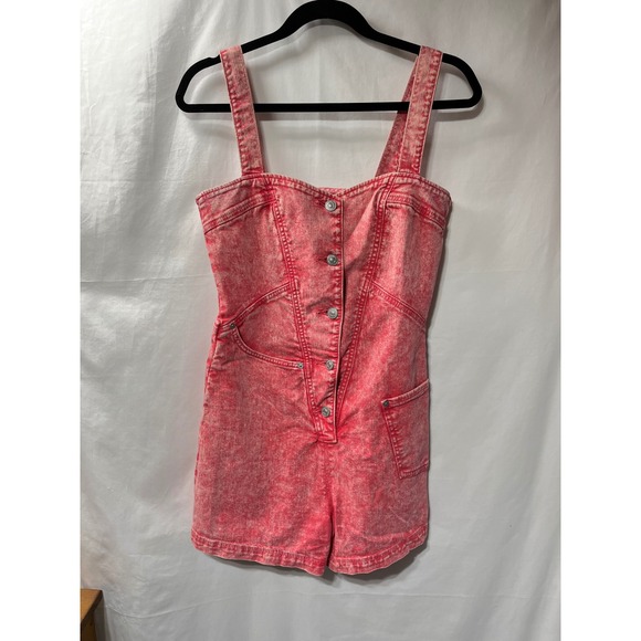 7 For All Mankind Pants - 7 For All Mankind Womens Pink Acid Wash Denim Romper Button Front Size S